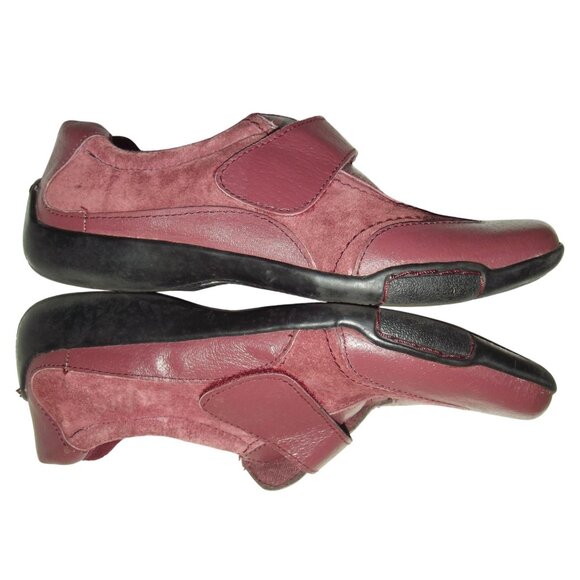 Dr Scholls Shoes Womens 7M Burgundy Leather Suede Air-Pillow Insoles Hook-n-loop - Picture 2 of 10